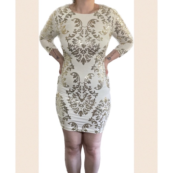 Formal White Dress with Gold Sequin Design, worn only three times - Picture 2 of 6